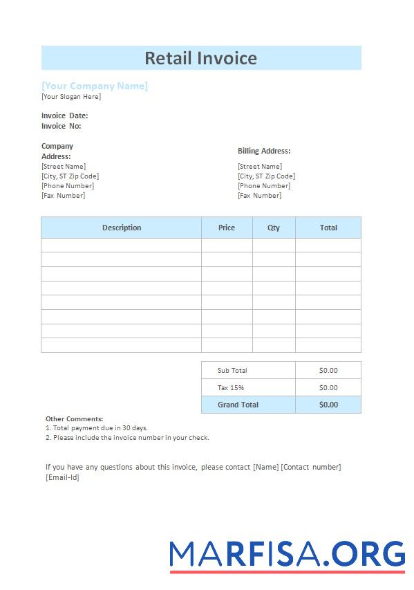 Blank Retail Invoice Template